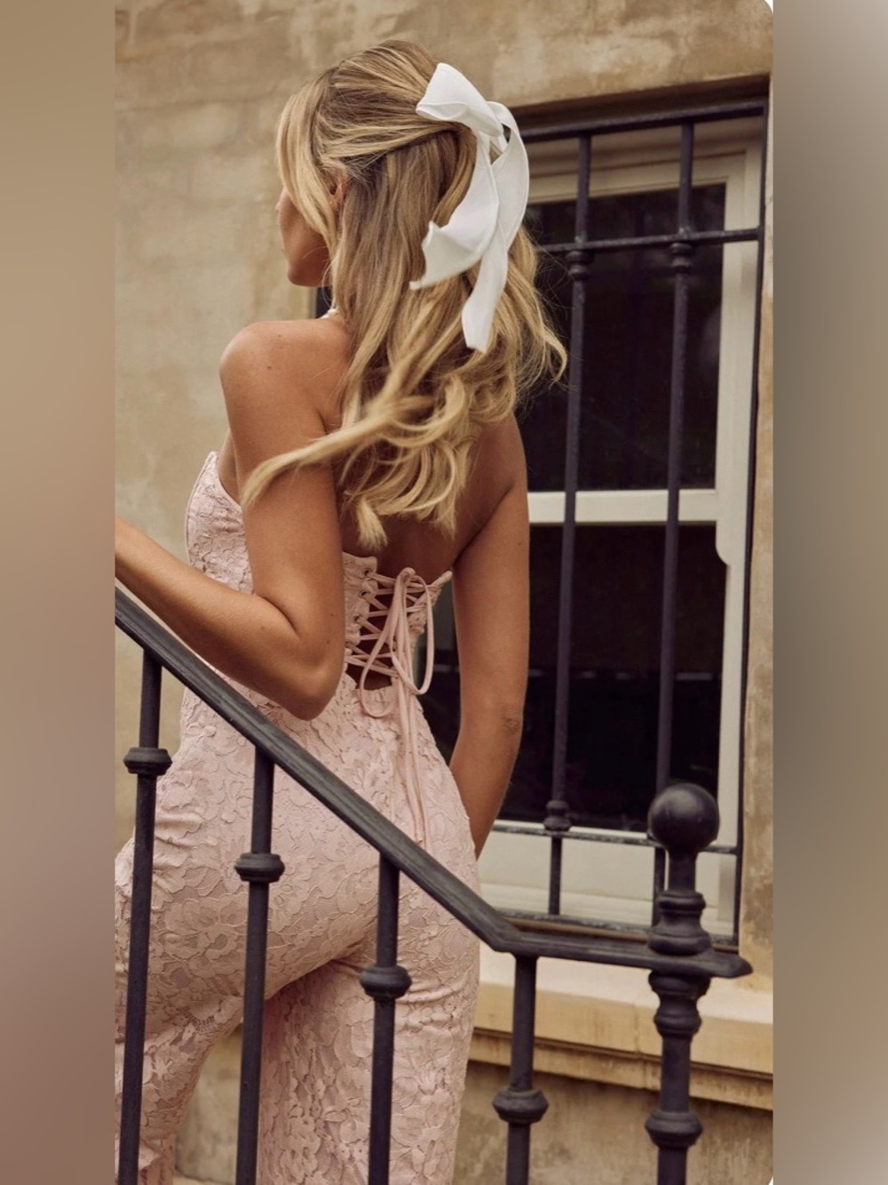 Blush Lace Corset Jumpsuit NWT Strapless Wide Leg Main Strip Size S - Picture 3 of 11